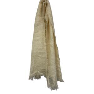Antartex Vintage Cream Fringe Hem Mohair Wool Blend Rectangular Textured Scarf